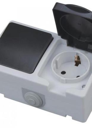 Розетка с заземлением с крышкой + выключатель atom розетка электрическая