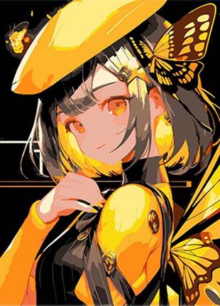 Картина по номерам на черном фоне "аниме девочка-бабочка" 30х30 см