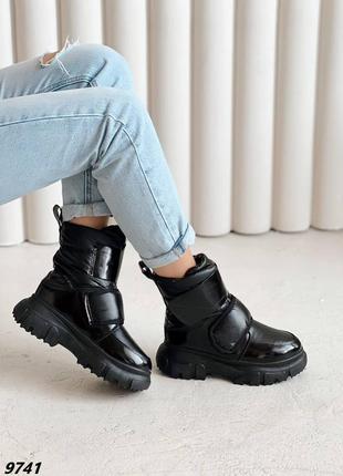 9741 дутики зимові, чоботи еко шкіра/плащівка на хутрі