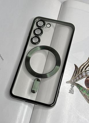 Чехол для samsung s23. зеленый глянцевый цвет, с защитой камеры