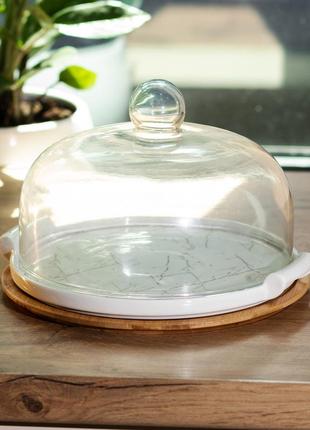 Тортовниця керамічна з кришкою скло &oslash; 250 мм підставка для торта кексів