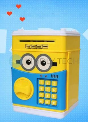 Копилка сейф детский “миньон с большими глазами” с кодовым замком