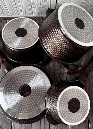 Набор кастрюль и сковорода с гранитным антипригарным покрытием higher kitchen hk-315 7 предметов кофе6 фото