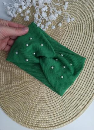 Детская повязка на голову рубчик с бусинами осенняя повязка