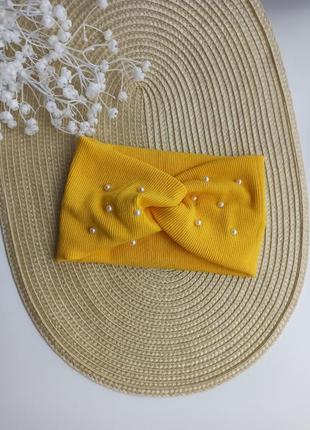 Детская повязка на голову рубчик с бусинами осенняя повязка