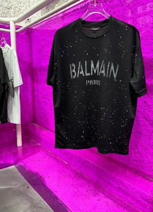 Чорна футболка чоловіча з принтом в стилі balmain