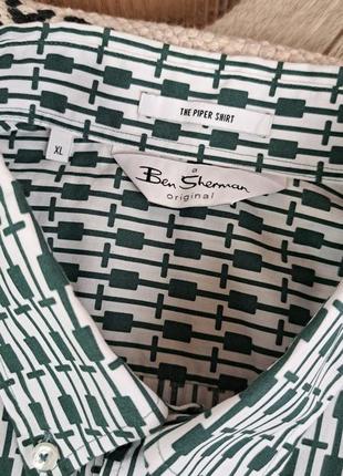 Брендовая стильная натуральная рубашка в красивый принт ben sherman💚9 фото