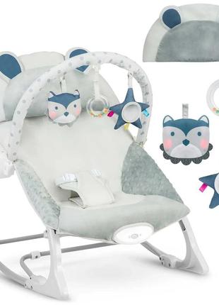 Детское кресло-качалка с вибрацией ricokids 7308 серо-синее с рождения польша