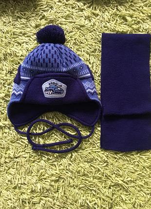 Зимовий комплект шапка с шарфом для хлопчика 3-6 років комплект шапка и шарф зимний для мальчика синий с голубым