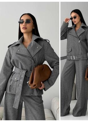 Стильная куртка косухая шерсть-диагональ (3 цвета) теплый пиджак