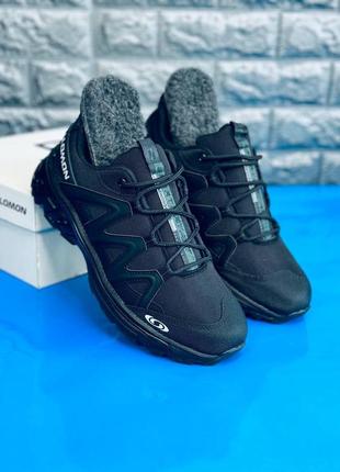 Термо кросівки salomon чоловічі чорні зимові кросівки gore tex на хутрі саломон
