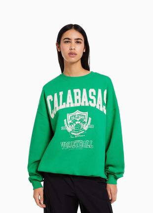 Свитшот bershka printed long sleeve, зеленый