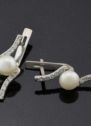 Серьги серебро 925 сережки серебряные жемчуг русалка 🧜‍♀️ 2342