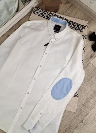 Брендовая белая стильная натуральная рубашка reserved🩵🤍2 фото
