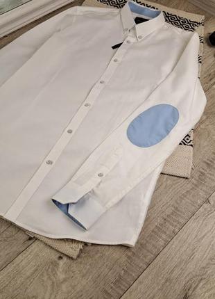 Брендовая белая стильная натуральная рубашка reserved🩵🤍4 фото