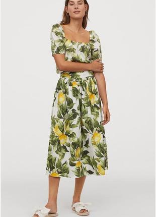 H&m красивая хлопковая юбка принт лимоны