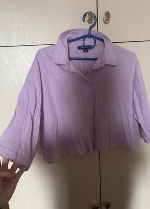 Сорочка вкорочена оверсайз сірень лляна льон /катон 🔥🔥🔥