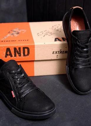 Чоловічі чорні кеди з натуральної шкіри преміум якості