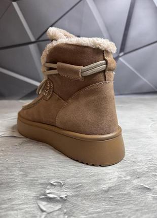 Жіночі бежеві зимові уггі на хутрі замшеві, натуральна замша, пісочні уггі-черевики на...