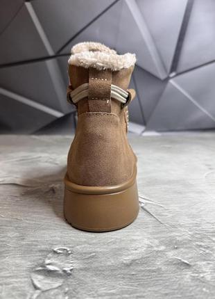 Жіночі бежеві зимові уггі на хутрі замшеві, натуральна замша, пісочні уггі-черевики на...