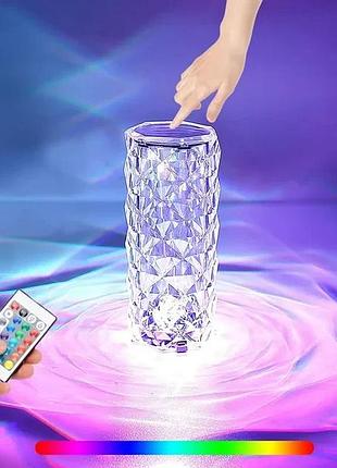 Кристалічна світодіодна rgb лампа-нічник ‘crystal rose’ з пультом, прозора