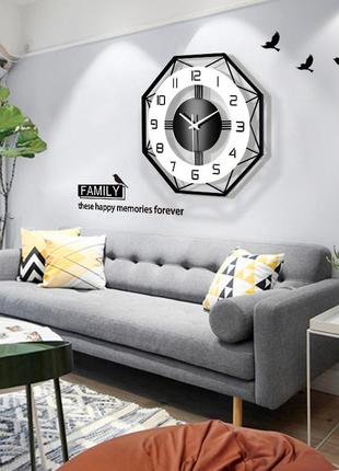 Годинник настінний дизайнерський black&white, безшумний jt18213 / 43x43 см4 фото