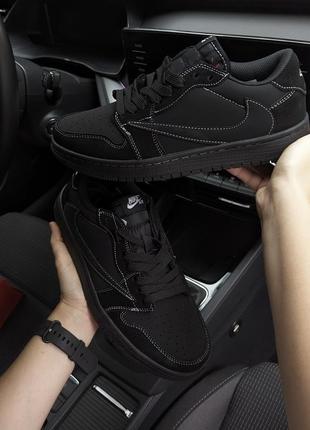 Мужские кроссовки nike air jordan 1 low travis scott black джордан черного цвета