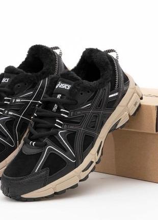 Зимние мужские кроссовки women asics gel-kahana 8 sabatilla fur black LightUN беланс черного с белым цветами мех