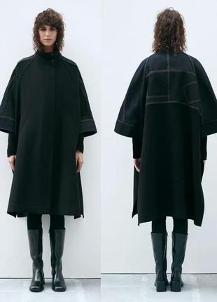 Джинсове пальто накидка кейп  з вовною zara s-m-l-xl