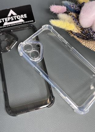 Чехол для iphone 16 plus прозрачный толстый кнопки под металл защита камеры силиконовый противоударный