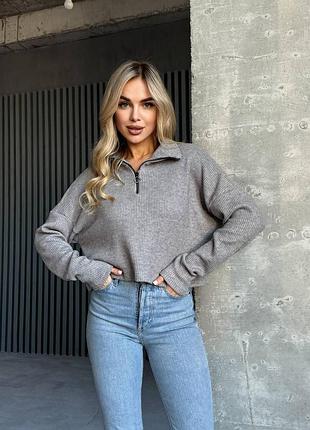 Женский свитер кофта с воротником свитшот вязаный5 фото
