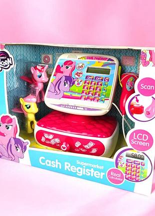 Дитячий касовий апарат поні єдиноріжки, калькулятор, сканер, фігурки поні, рожева каса для дівчинки
