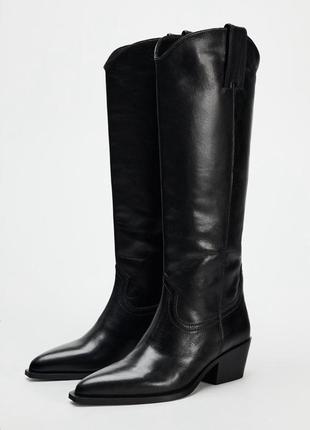 Шкіряні чоботи zara козаки zara