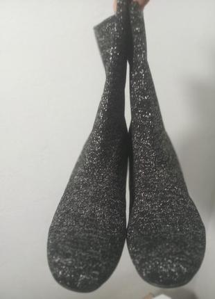 Сапоги-чулки черные серебристые