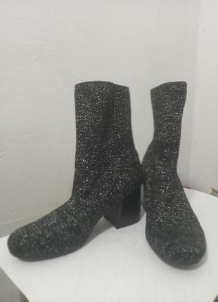 Сапоги-чулки черные серебристые