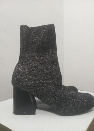 Сапоги-чулки черные серебристые