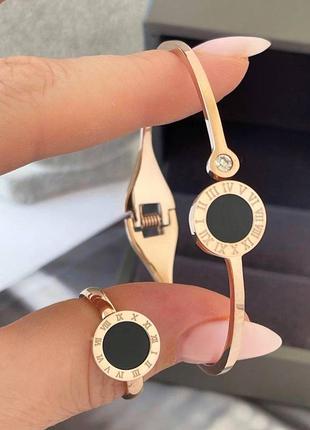 Набор медсталь, черный круг98 цифры, кольцо и браслет