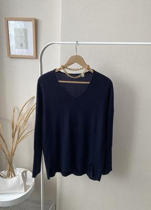 Темно синій вовняний джемпер светр оверсайз наві вовна альпака