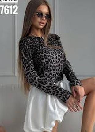 Кофта лонгслив реглан 48-50 / 14-18 новая стрейчевая бомпер леопардовый