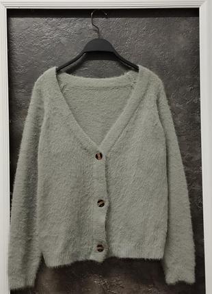 Свитер кардиган shein/женский серый ворсистый кардиган