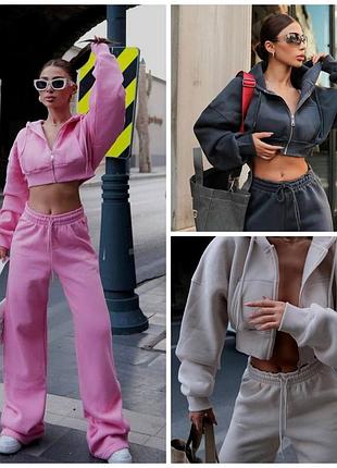 Спортивний костюм жіночий теплий з вкороченою кофтою