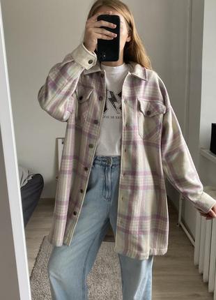 Подовжена шерстяна сорочка у клітинку asos