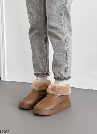 Коричневі моко кемел жіночі зимові угги уггі з хутром з натуральної шкіри шкіряні...