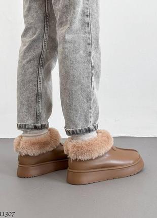Коричневі моко кемел жіночі зимові угги уггі з хутром з натуральної шкіри шкіряні...