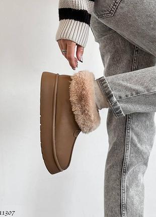 Коричневі моко кемел жіночі зимові угги уггі з хутром з натуральної шкіри шкіряні...