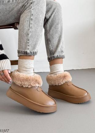 Коричневі моко кемел жіночі зимові угги уггі з хутром з натуральної шкіри шкіряні...