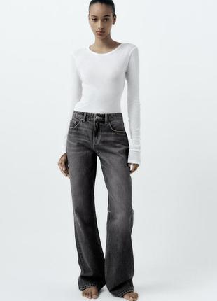 Серые прямые широкие джинсы zara 38
