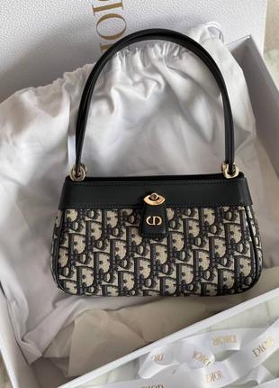 Сумка в стилі dior беж чорна шкіра