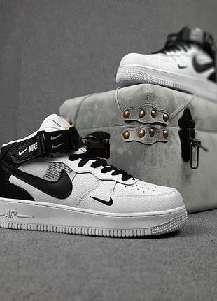 Nike force 1 x off white белые с черным высокими кроссовками кеды женские кожаные кожа высокие найк форс весенние осенние демисезонные отменные качество