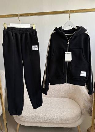 Костюм спортивний в стилі jil sander на молнії чорний фліс котон теплий
